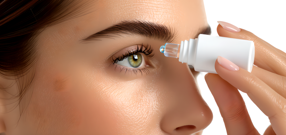 woman applying eye drops to her eyes